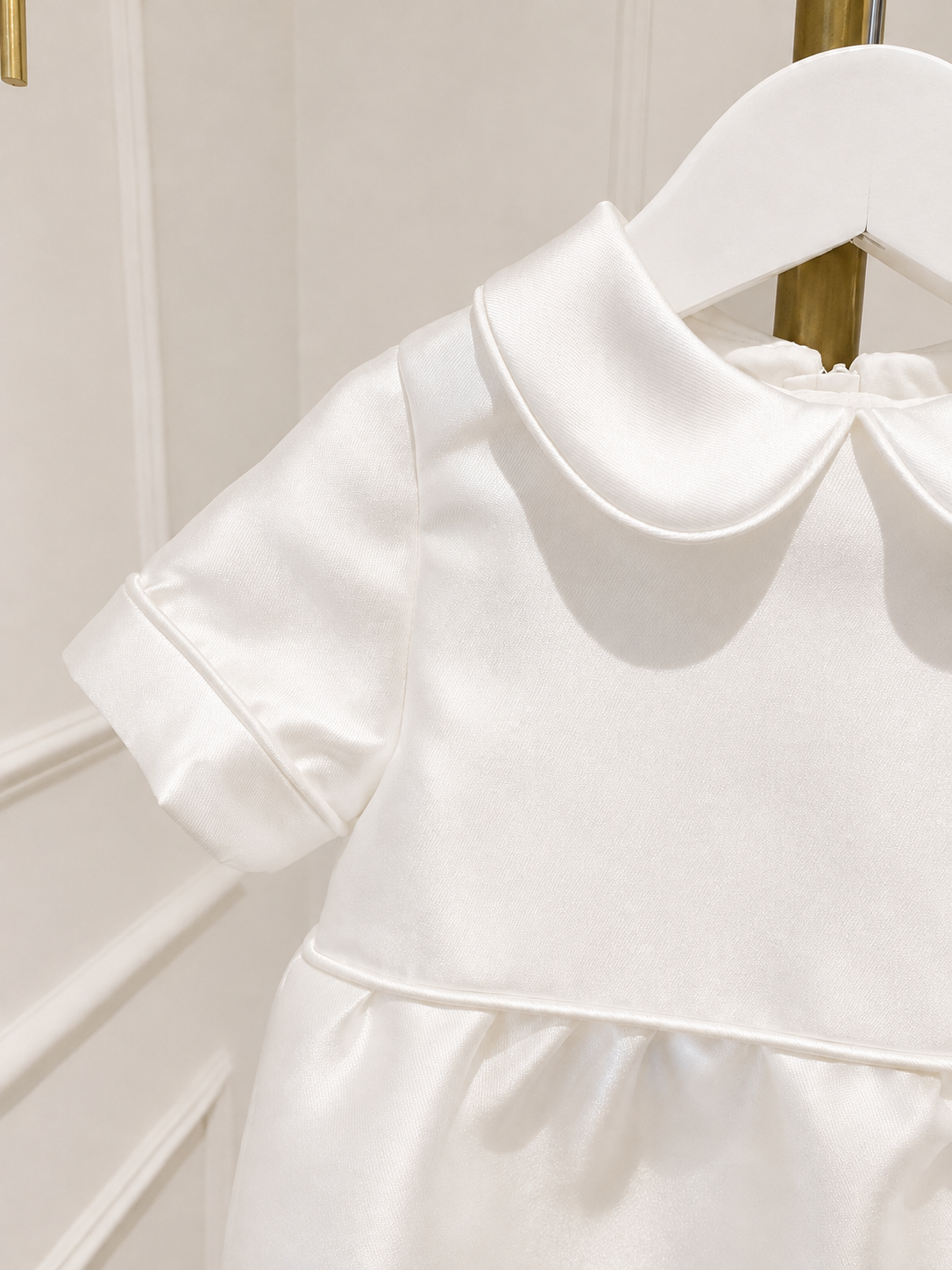 Mikado silk boys romper for baptism and christening