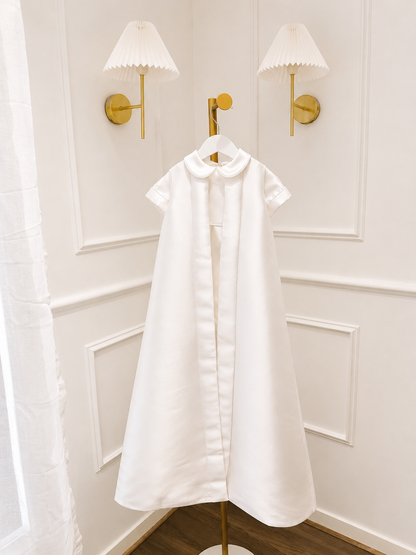Mikado silk boys romper and cape set for baptism and christening