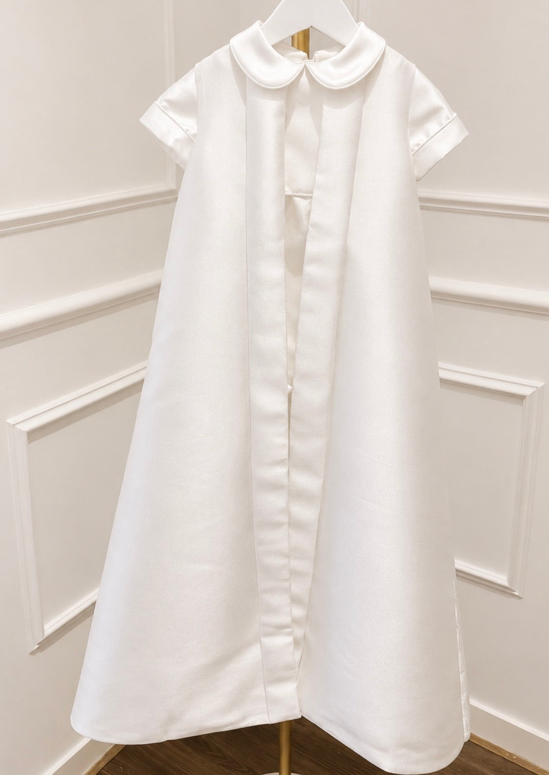 Mikado silk boys romper and cape set for baptism and christening