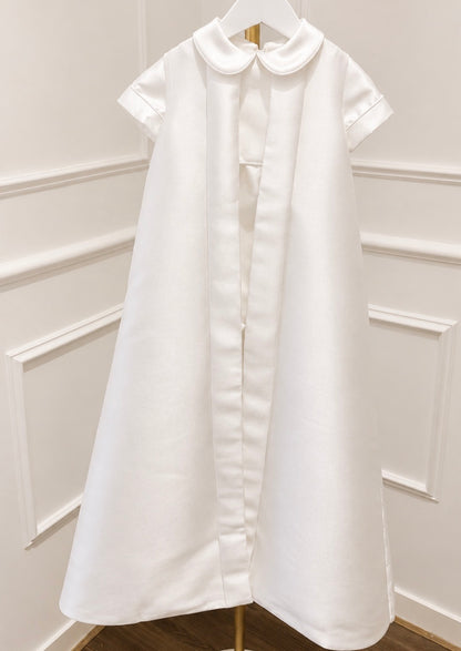 Mikado silk boys romper and cape set for baptism and christening