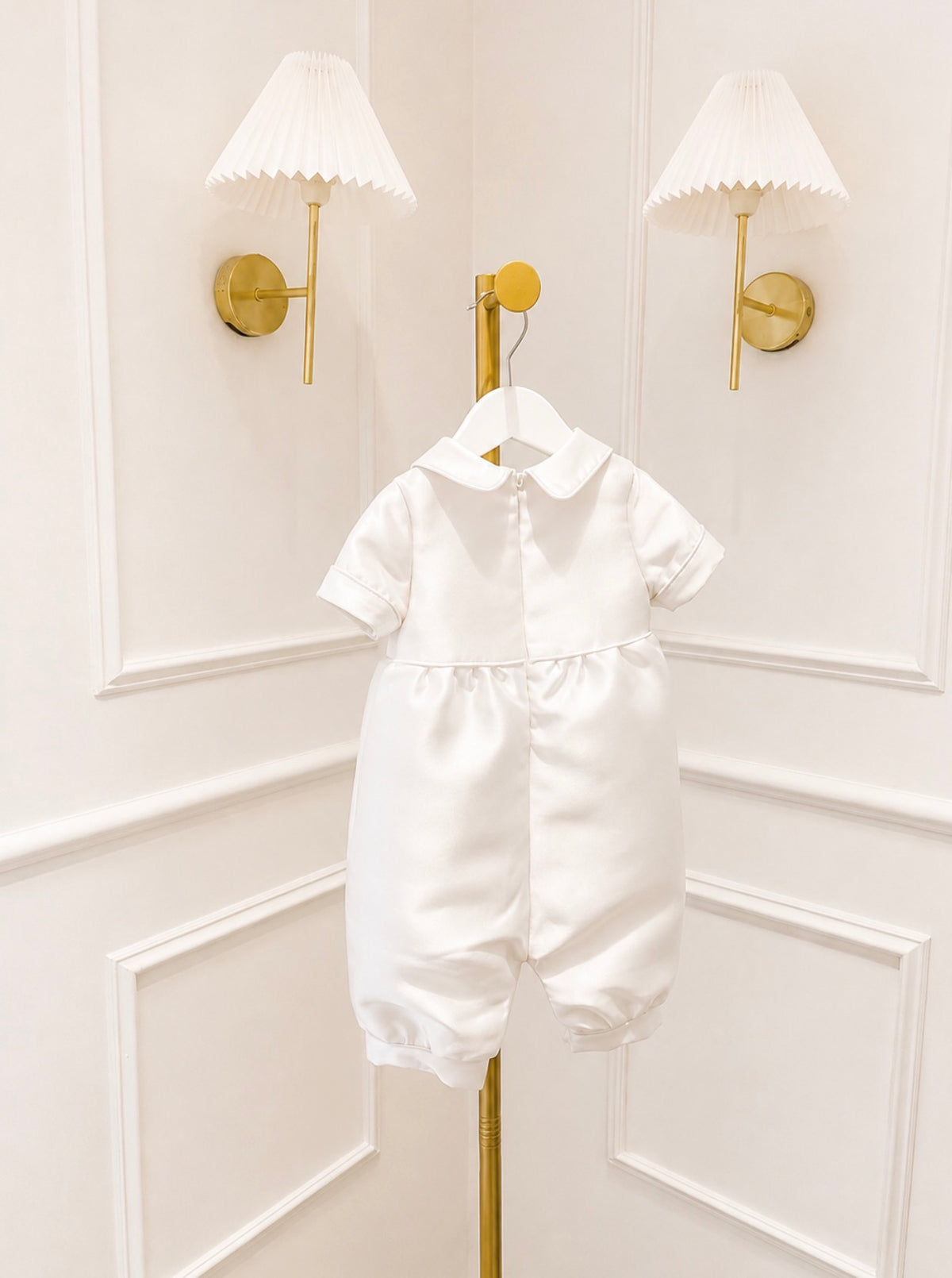 Mikado silk boys romper for baptism and christening