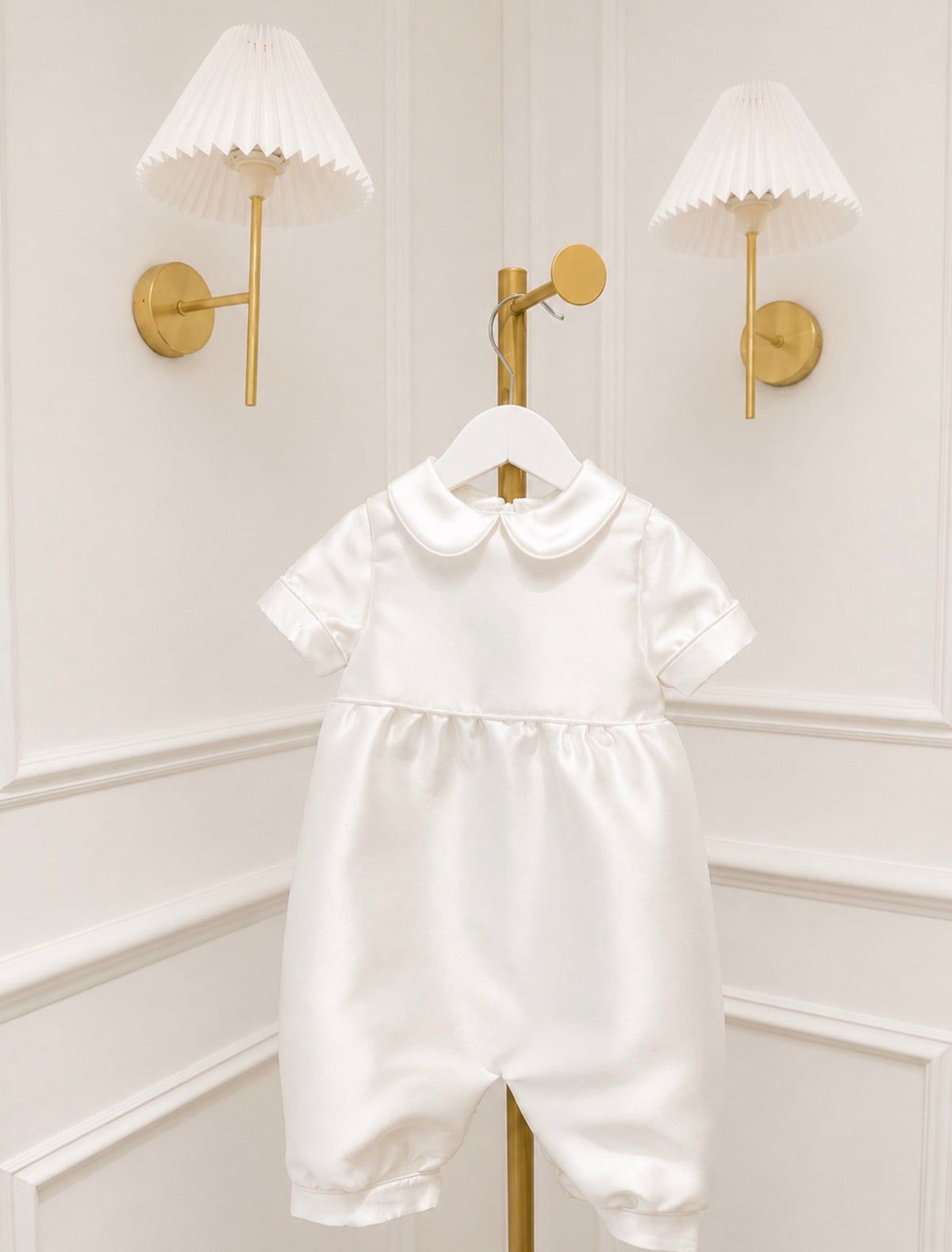 Mikado silk boys romper for baptism and christening