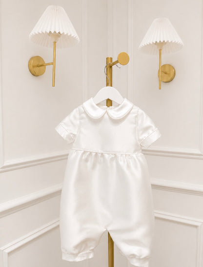 Mikado silk boys romper for baptism and christening