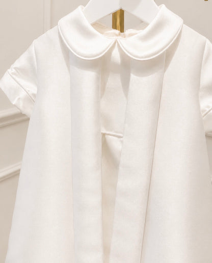 Mikado silk boys romper for baptism and christening