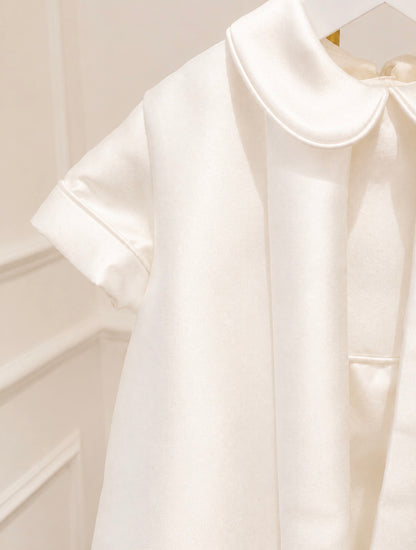 Mikado silk boys romper for baptism and christening