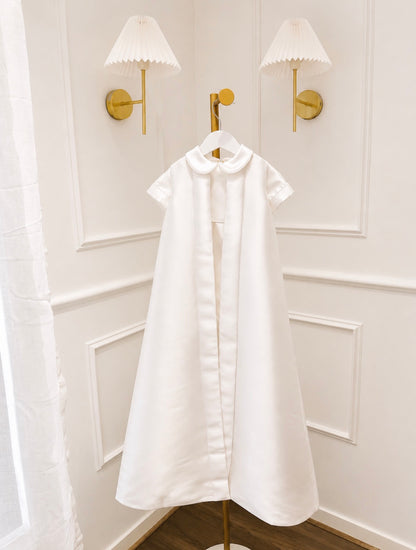 Mikado silk boys romper and cape set for baptism and christening
