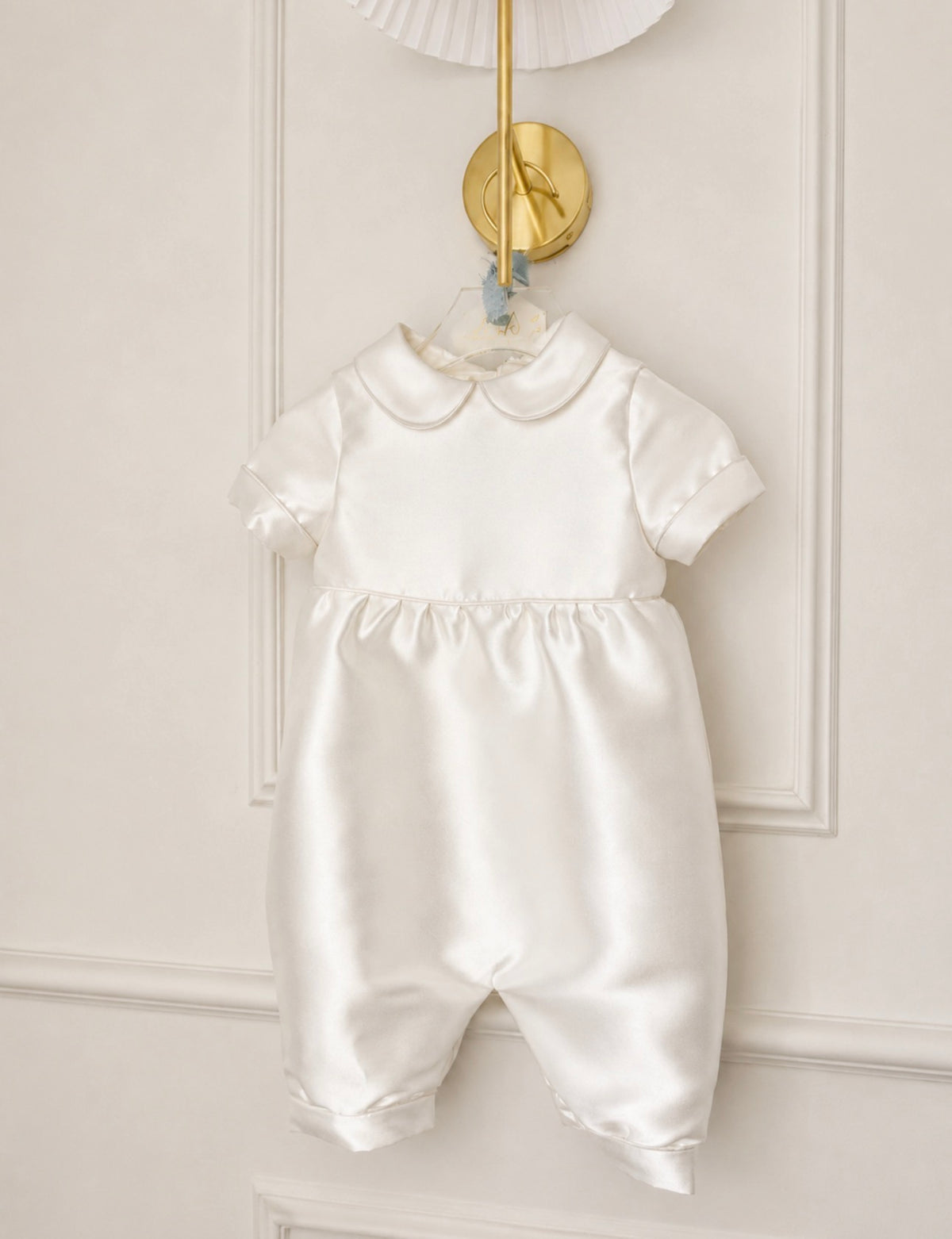 Mikado silk boys romper for baptism and christening