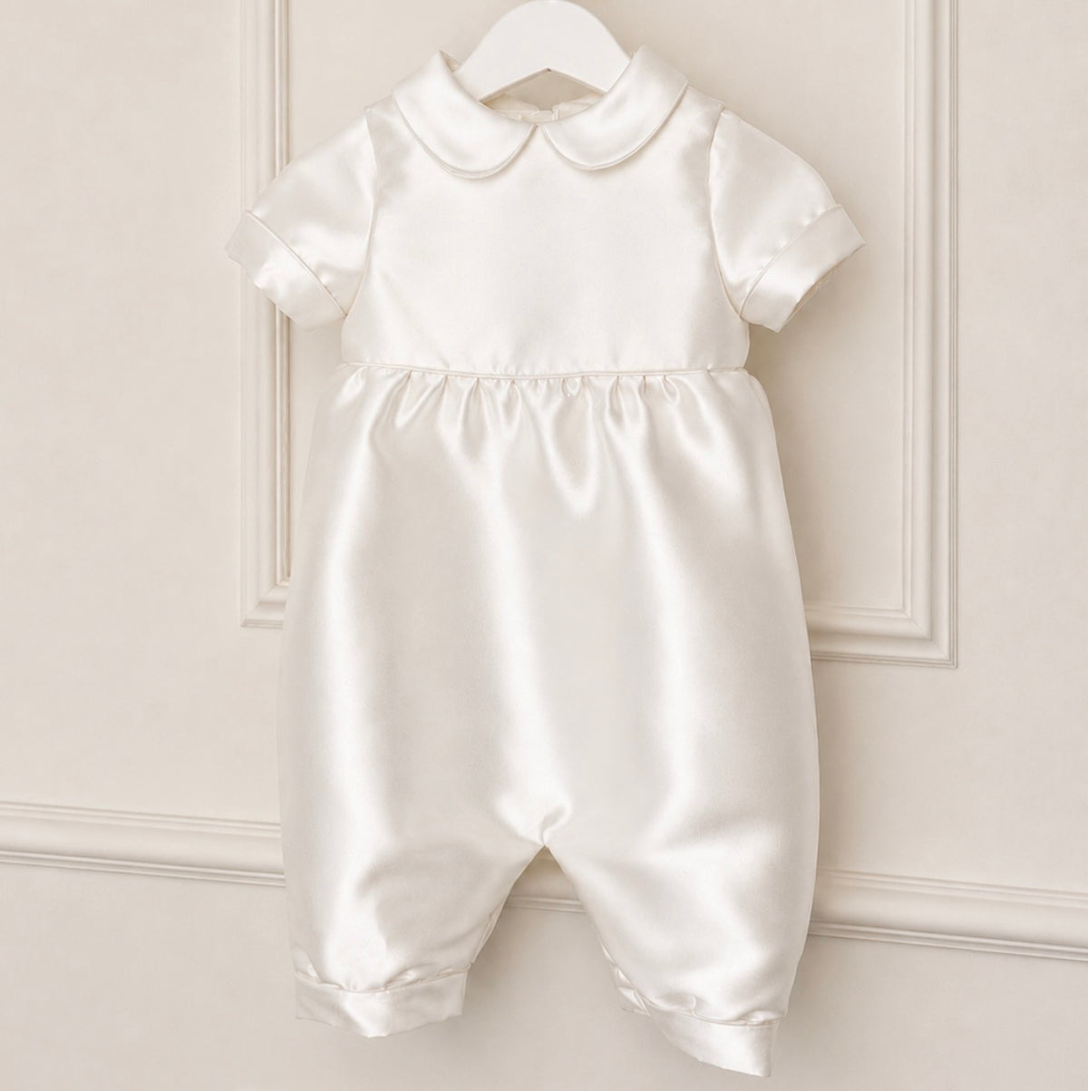 Mikado silk boys romper for baptism and christening