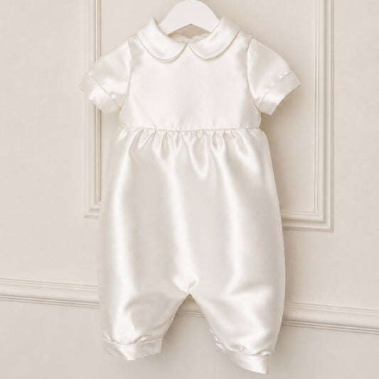 Mikado silk boys romper for baptism and christening