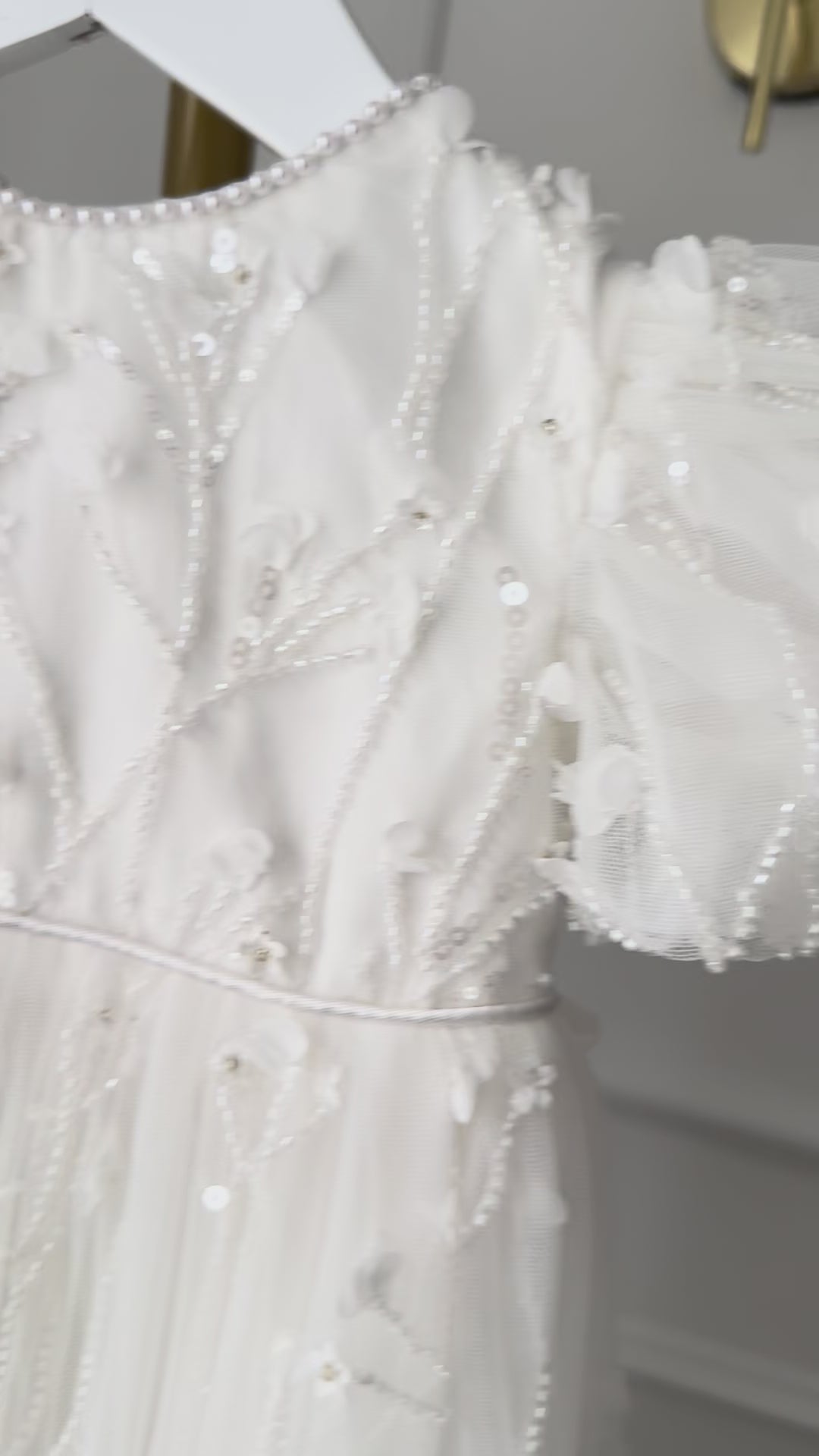 SOPHIA baptism and christening gown white sequin 3D floral appliqué puff sleeves Australia
