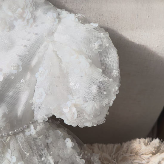MATILDA baptism and christening gown white sequin floral pearl buttons Australia
