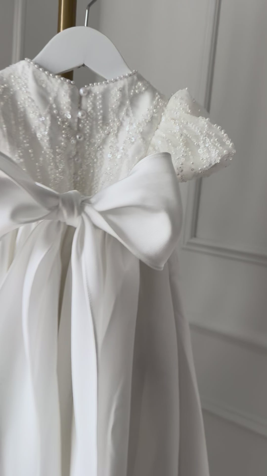 GABRIELLA Mikado baptism and christening gown white sequin pearl puff sleeves Australia
