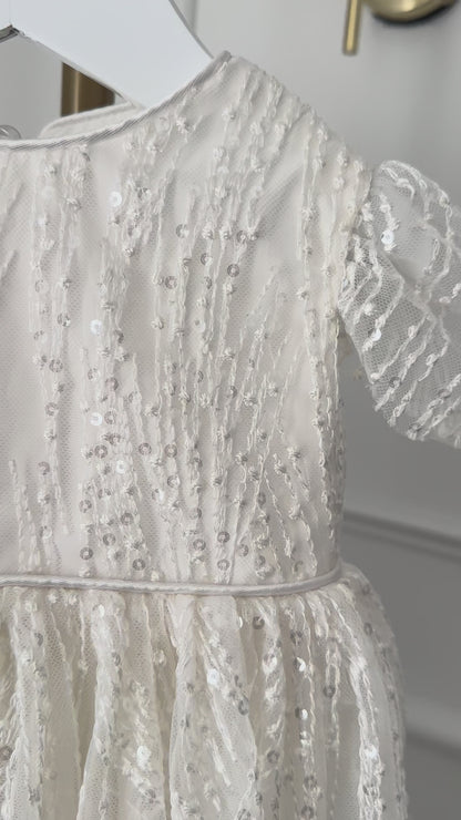 LIVIA baptism and christening gown white embroidered sequin paillette Australia