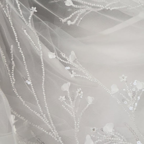 SOPHIA baptism and christening gown white sequin 3D floral appliqué puff sleeves Australia
