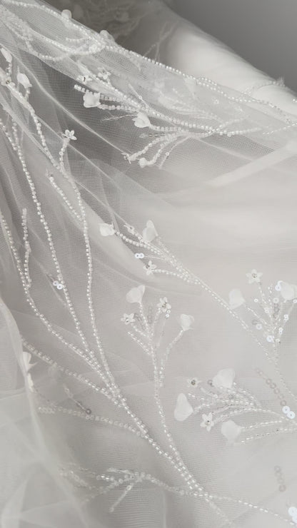 SOPHIA baptism and christening gown white sequin 3D floral appliqué puff sleeves Australia
