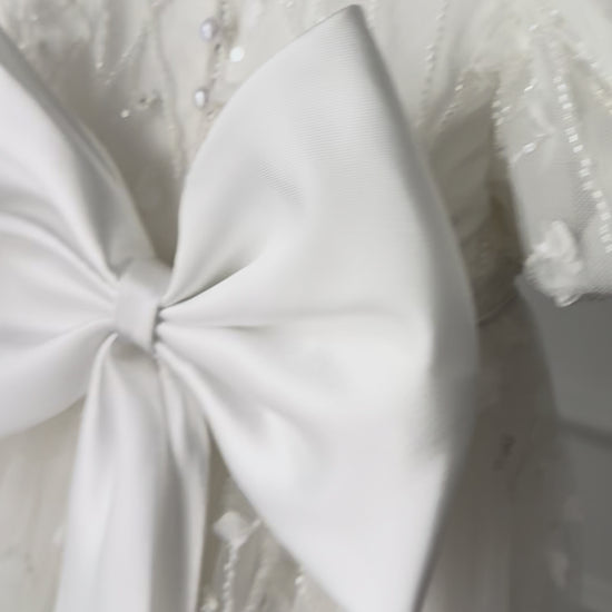 SOPHIA baptism and christening gown white sequin 3D floral appliqué puff sleeves Australia
