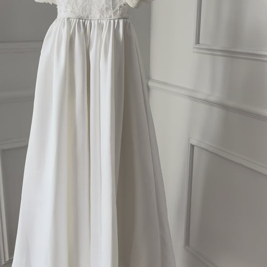 GABRIELLA Mikado baptism and christening gown white sequin pearl puff sleeves Australia
