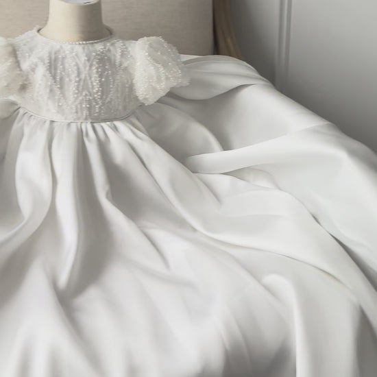 GABRIELLA Mikado baptism and christening gown white sequin pearl puff sleeves Australia