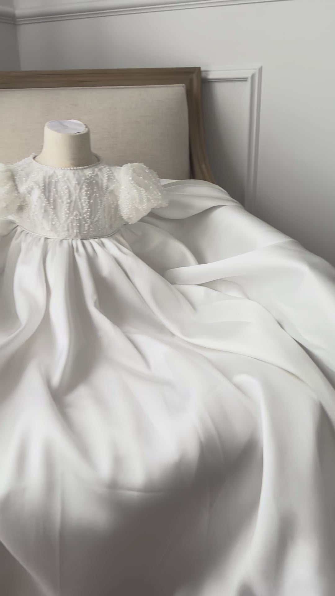 GABRIELLA Mikado baptism and christening gown white sequin pearl puff sleeves Australia
